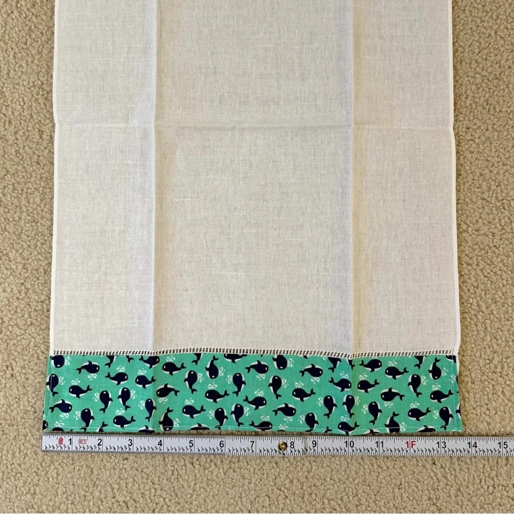 NEW 2 Linen Cotton Hand Towels - Whale Print
